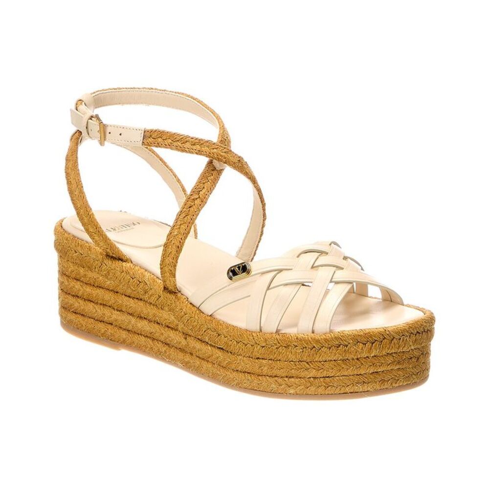 Valentino Vlogo Signature Leather Sandal, Beige